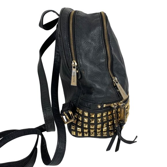 MICHAEL KORS Rhea Gold Tone Studded Black Leather Med Backpack ONE MISSING - Picture 5 of 16
